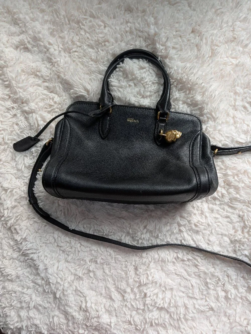 Alexander McQueen Small Skull Padlock Black Leather Satchel